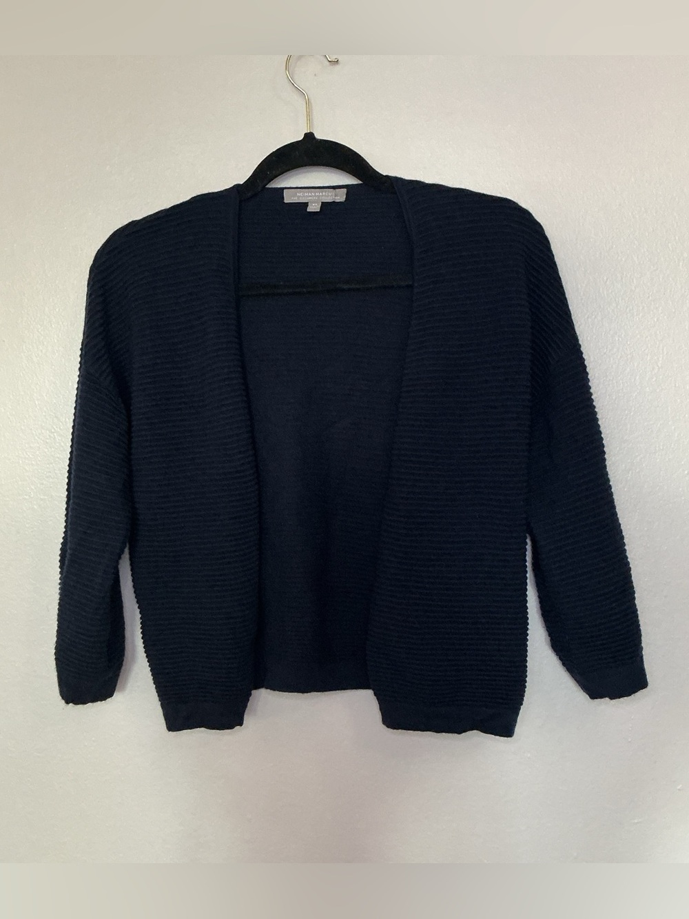 Neiman Marcus Cashmere Collection Women's Navy Ribbed Open-Front Cardigan XS